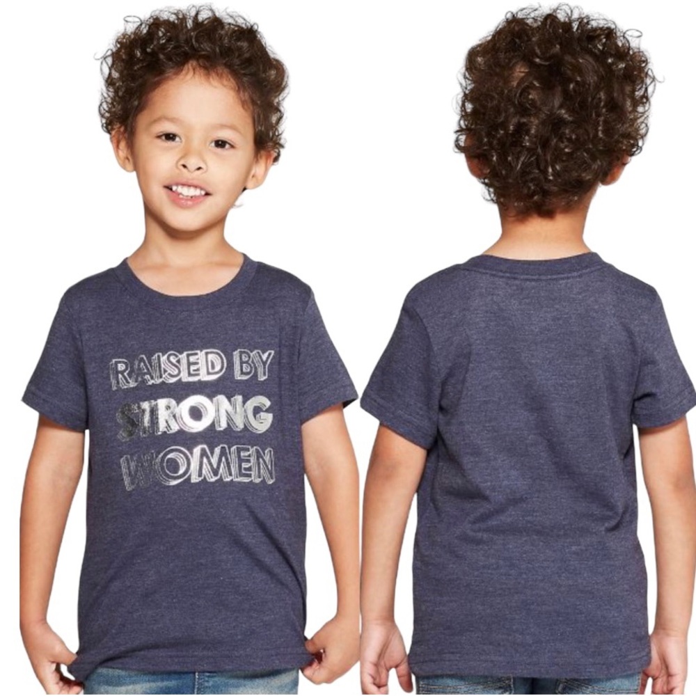 CAT & JACK Metallic Print Raised By Strong Women Tee Indigo Blue 10-12Y